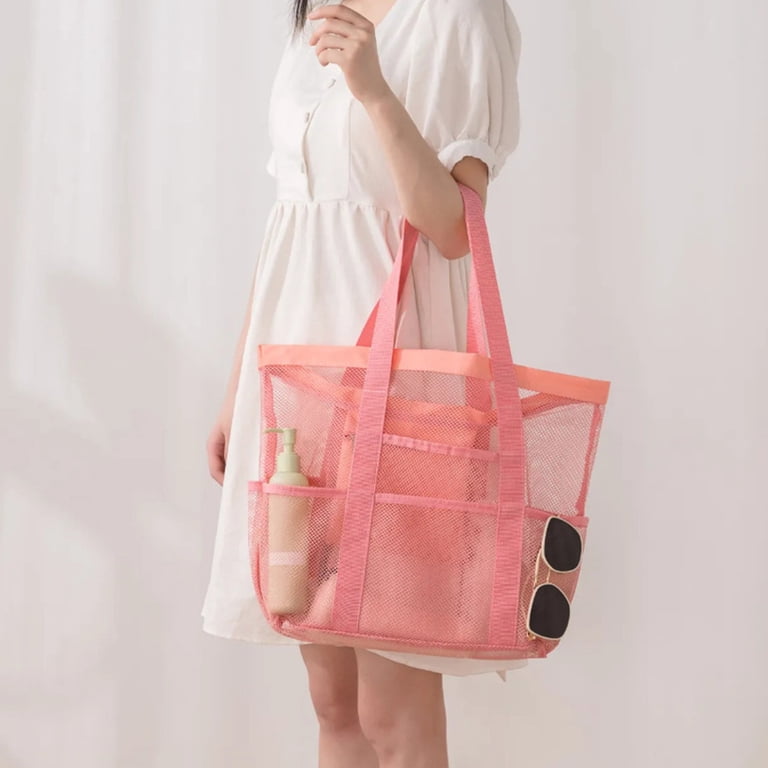 RBCKVXZ Pink Mesh Beach Bag, Casual Womens Shoulder Handbag, Large