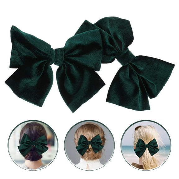KALLORY 2Pcs Bowknot Hair Clip Hair Ornaments for Women Festivals Dark Green Decoration Elegant Design