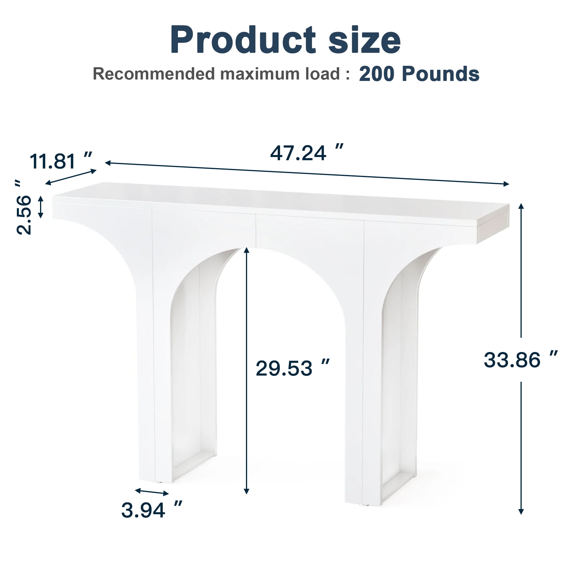 Demi Bonn 47" Console Table, Wooden Entryway Table Sofa Table with Arch Base for Hallway, Bedroom, Living Room, White