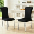 thumbnail image 6 of Leovanni Set of 2 Velvet Dining Chairs, Channel Tufted High Back, Silver Metal Legs, Black Fabric, 6 of 6