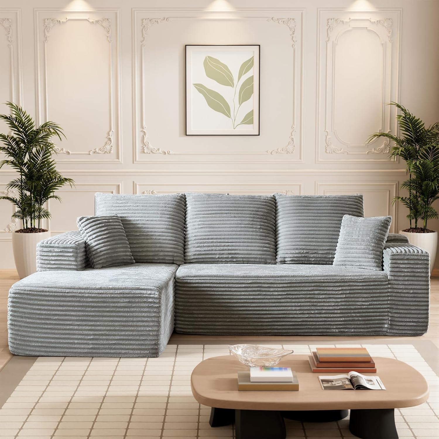 AENKYO Modular Sectional Couch with L-Shape Chaise — Modern Living Room Sofa, Gray, Left-Facing, No Assembly