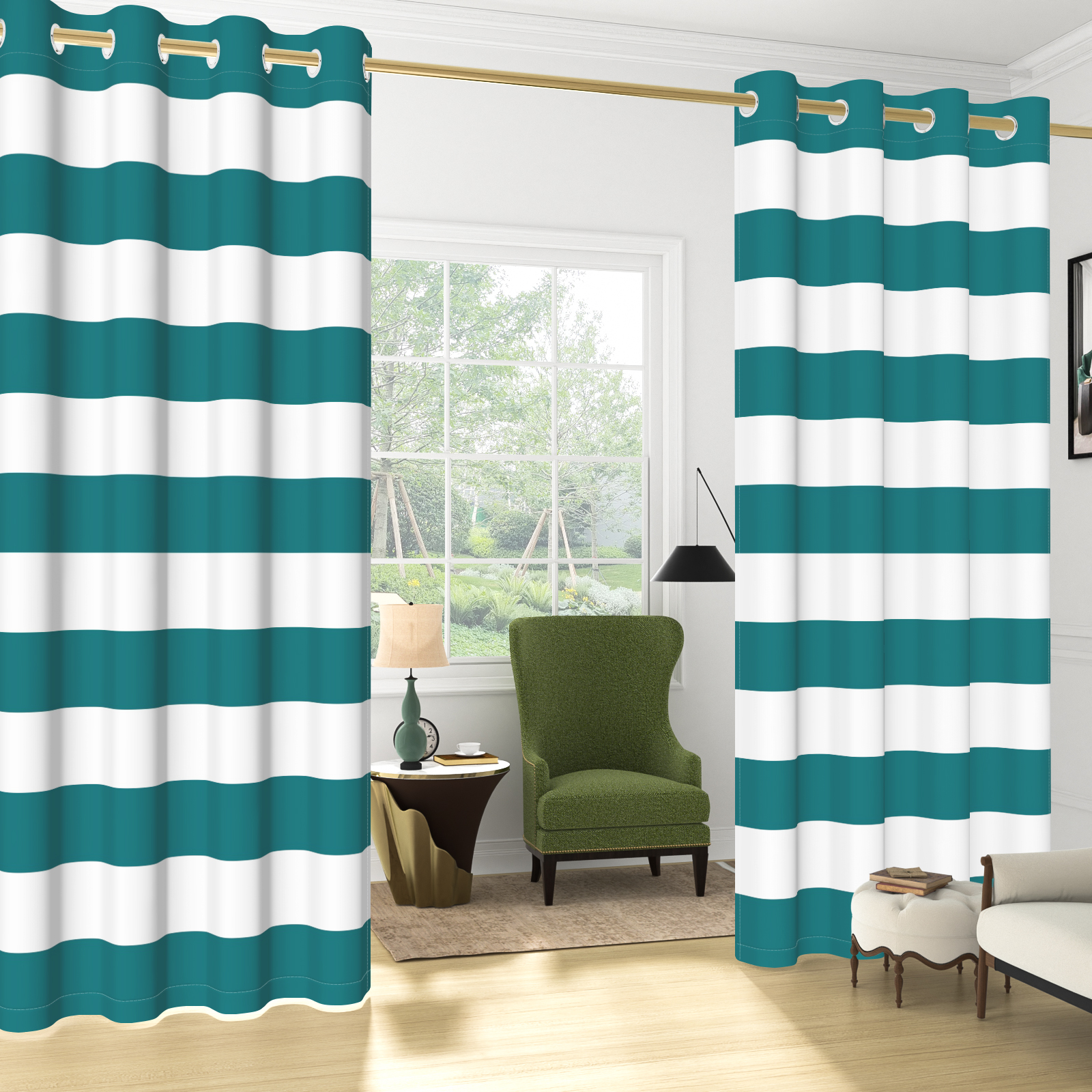 Nanqianyi Dark Blue White Striped Blackout Curtains for Bedroom Living Room, 52"W x 63"L, Thermal Insulated Grommet Window Drapes 2 Panels
