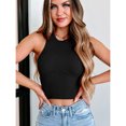 thumbnail image 3 of Aayomet Women Tops Women Casual Basic Sleeveless High Neck Rib-Knit Y2k Crop Tank Top,Black L, 3 of 5