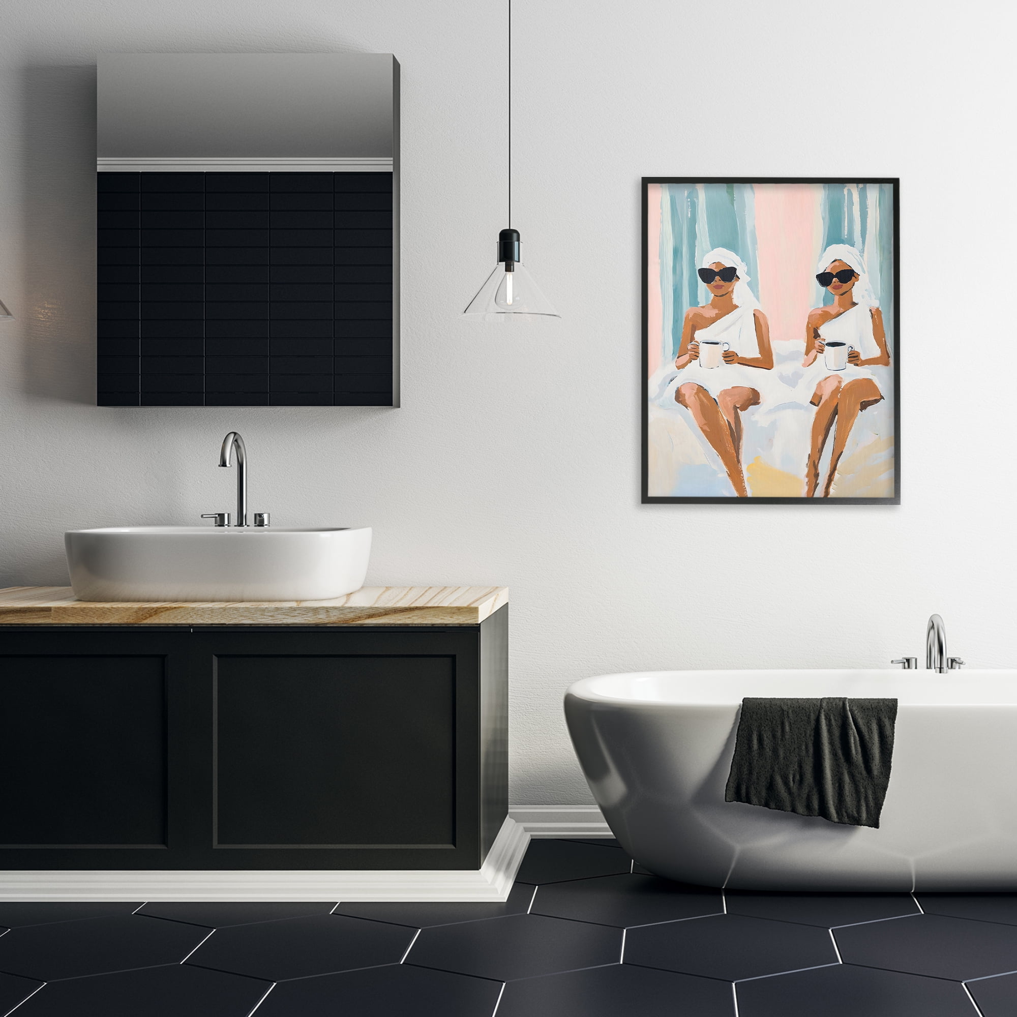 Stupell Industries Girls Spa Day with Coffee Black Framed Giclee Art, design by The Prints Vibe