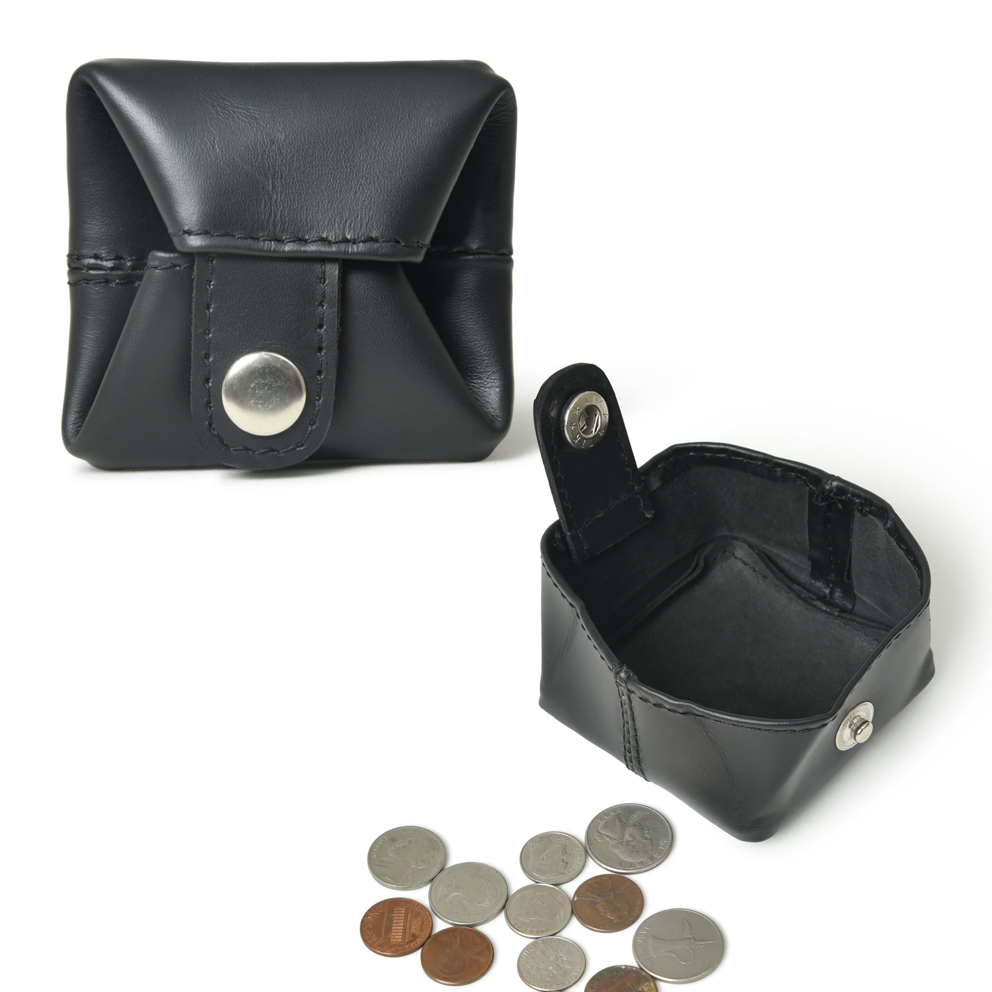 Leather Coin Pouch Change Holder Mini Pocket Wallet for Men Women (Black,  Pack of 2) 