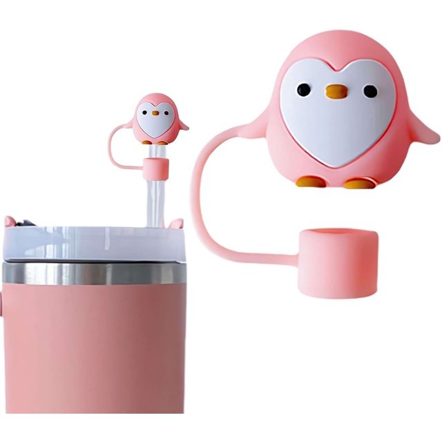 1pcs Cute Penguin Straw Covers Cap Toppers for Stanley Cup 10mm, Silicone Cartoon Penguin Straw Tips Lids Protector BPA Free for 10mm Cup Accessories, Reusable Dust-Proof Straw Cap (Blue)