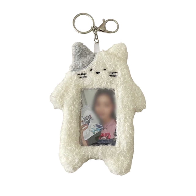 Binwennn Swinging Car Cute Photocard Holder With Keychain Cartoon Cat Rabbit Photo Sleeve ID Bank Card Bus Protective Photo Sleeves Protector