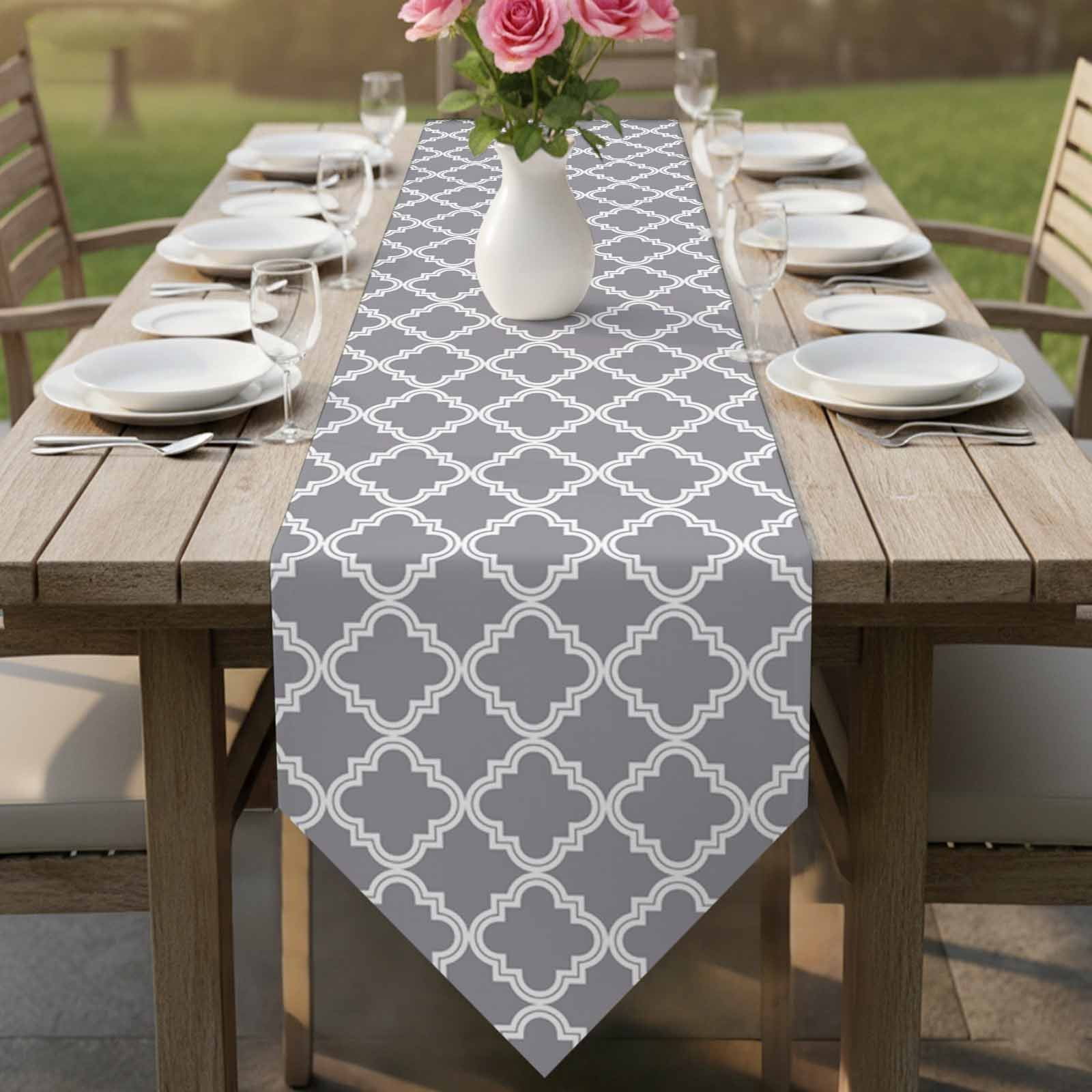 Abstract Geometric Table Runner 120 Inches Long Gray Moroccan Trellis Table Runners for Dining Room Tabletop Dresser Scarf Home Party Banquet Wedding Holiday Decoration