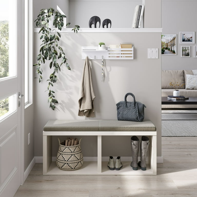 Floating Entryway Organizer in White Oak / Mail Holder Shelves