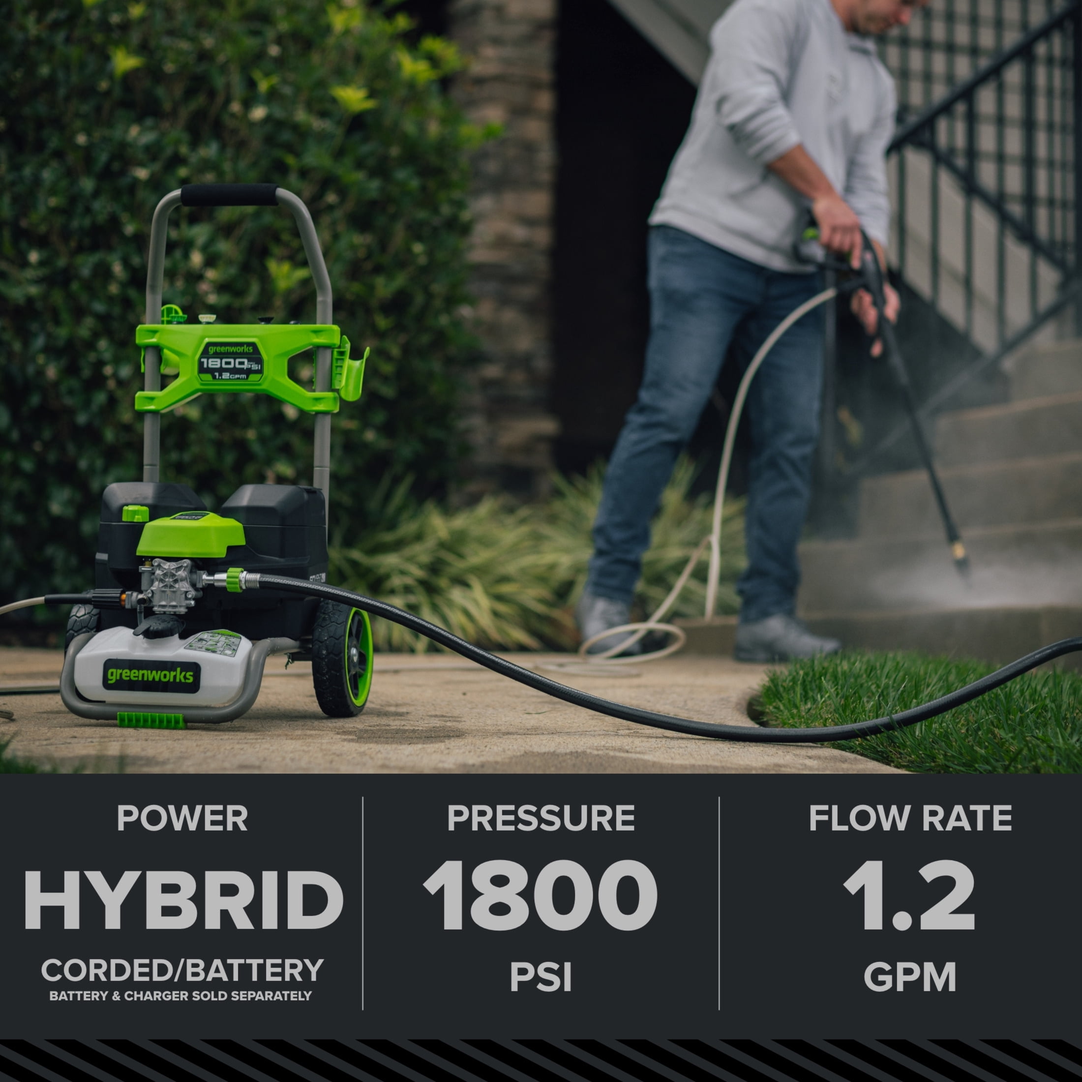Greenworks Hybrid 60V 1800 PSI at 1.2 GPM Electric Cold Water Pressure Washer 5109402T