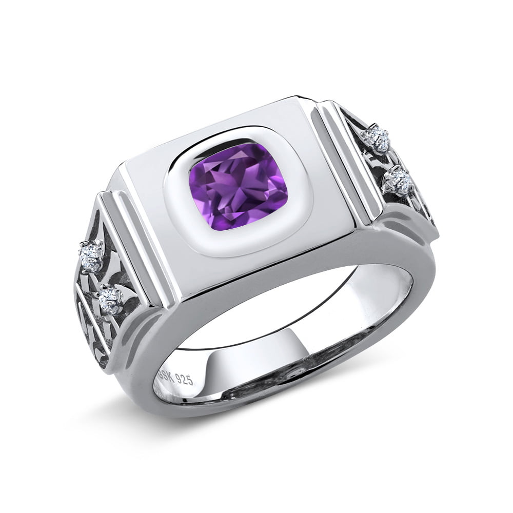 Details about   11x9 mm 925 Sterling Silver February Amethyst Stone Solitaire Men Ring Size 14