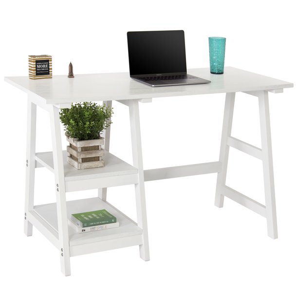 Best Choice Products Modern Home Computer Writing Trestle Desk - White - Walmart.com - Walmart.com
