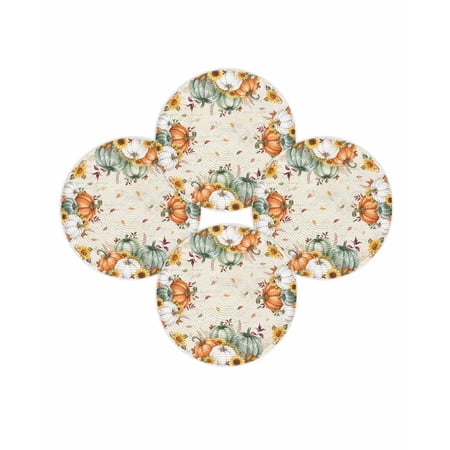Fall Round Placemats Set of 4 Sage Green Orange Pumpkin Place Mats Thanksgiving Woven Placemat Sunflower Maple Leaf Circle Braided Table Mat for Kitchen Dining Table Autumn Party Home Decor 15 Inch