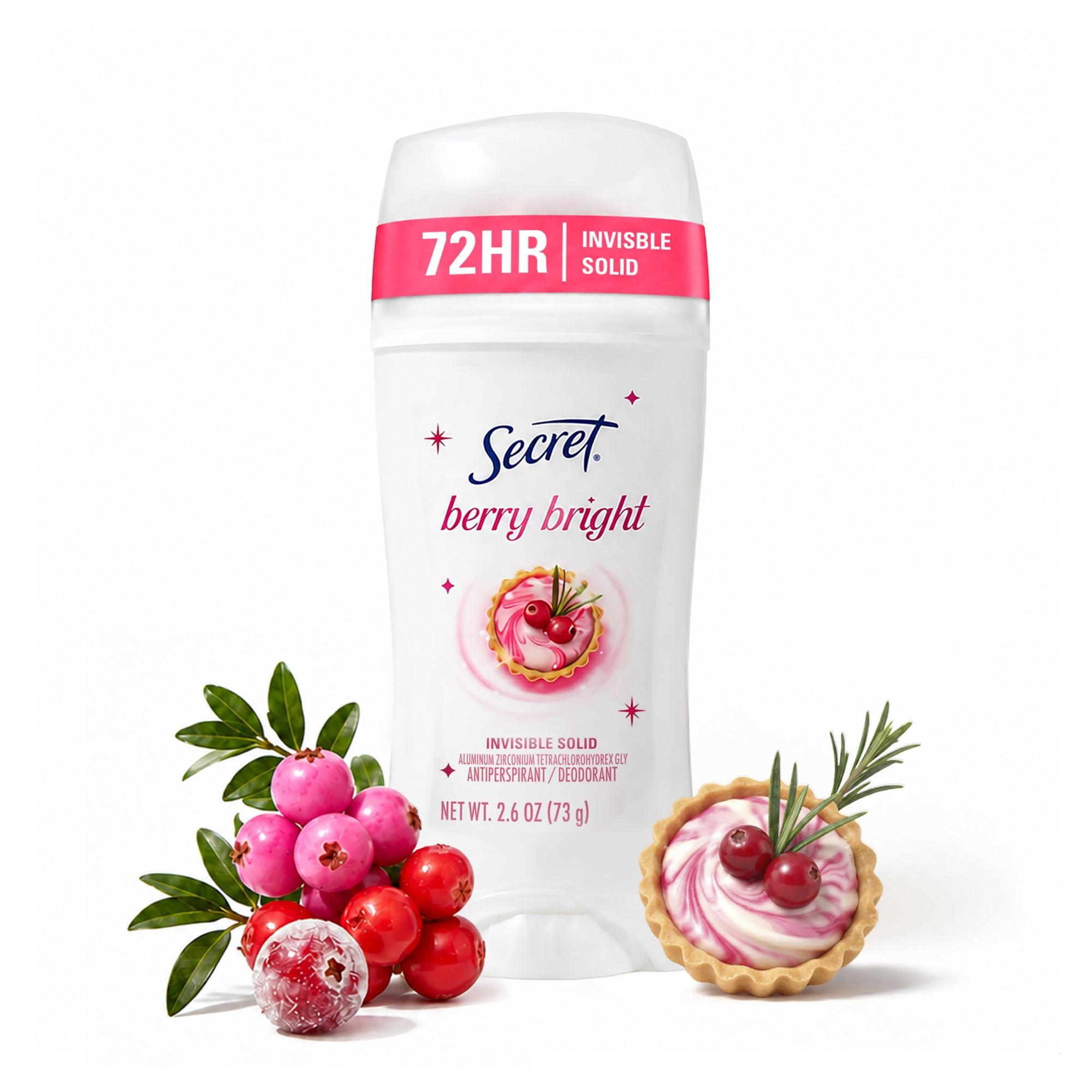 Secret 72HR Holiday Fresh Antiperspirant & Deodorant, Hyaluronic Acid, Invisible Solid, Berry Bright 2.6oz