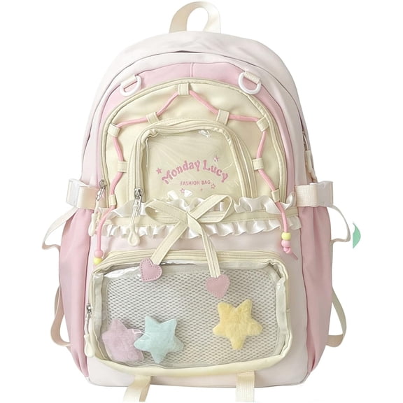 XAOUS Kawaii ita Backpack - Cute Backpack Coquette Aesthetic Back Pack Y2K Daypack with Clear Pockets with Clear Pockets (Pink)
