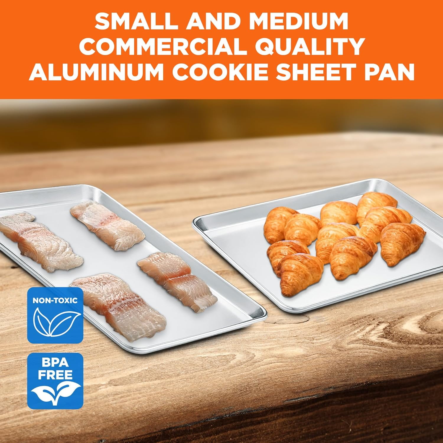 Emporio Kitchen Baking Pan Set - Small and Medium Aluminum Cookie Sheet Pan (9" x 13" and 10.5" x 15"), Recipe Booklet Included, Oven Safe Tray, Resist Heat Up to 500° F, Set of 2