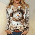 thumbnail image 2 of Fiaer Christmas Women Long Sleeve T Shirts Oversized Snowflake Snowman Crew Neck Xmas Tshirts Loose Fit Casual Fashion Holiday Tops Khaki XXL, 2 of 5