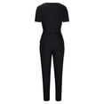 thumbnail image 5 of Abomasnow Jumpsuits for Women Casual Summer Short Sleeve V Neck Drawstring Waist Long Pants One Piece Rompers with Pockets, 5 of 5