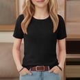 thumbnail image 5 of TIREOW Ribbed Knit T Shirt for Girls Short Sleeve Crewneck Summer Basic Tees Kids Casual Pullover Trendy Outfits ﻿ (Black, 7-8 Years), 5 of 6
