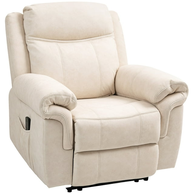 HOMCOM Fauteuil Inclinable Manuel avec 8 Massages par Vibration, Poches Latérales, Crème
