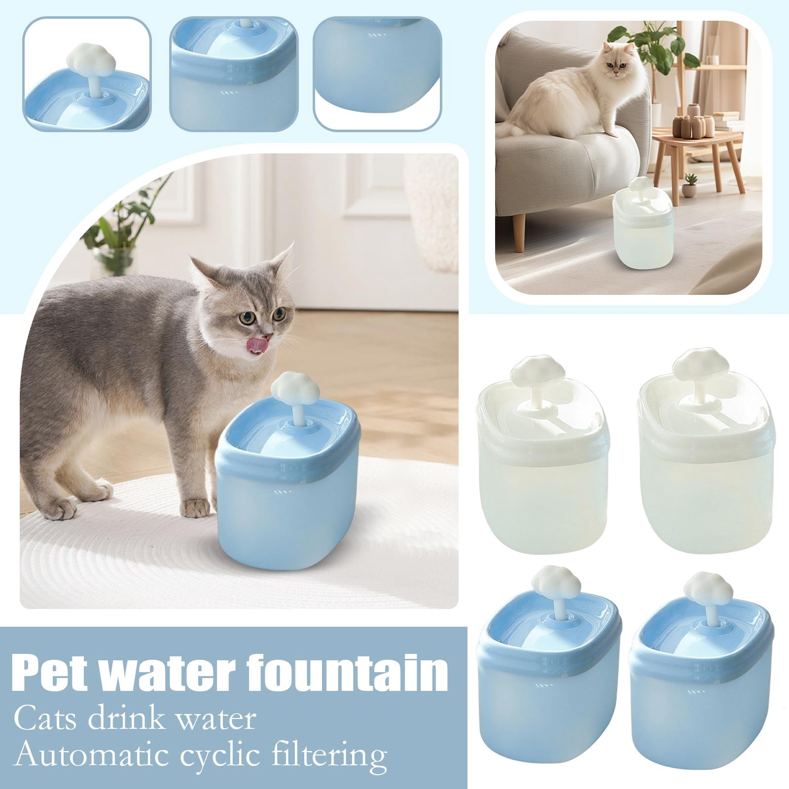 Cat Water Fountain and Dog Water Dispenser with Intelligent Circulation Cloud Silent Flowing Cat Waterer for Healthy Drinking and for Pet Waterer，A