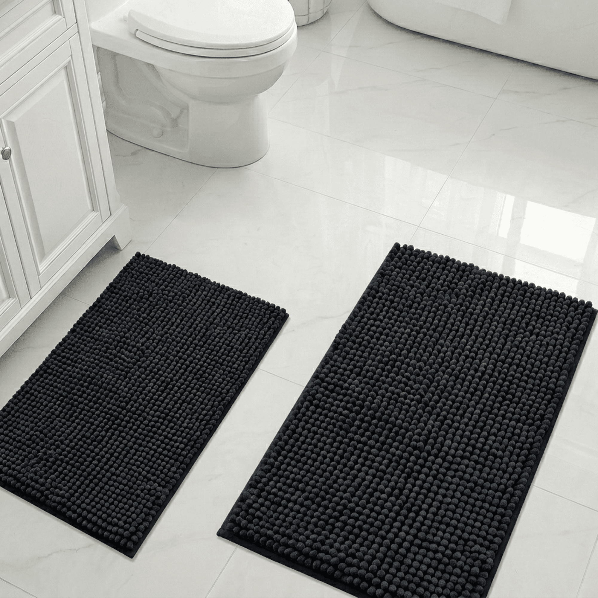 Evlmd Bathroom Rugs, Extra Soft Absorbent Shaggy Chenille Bath Rugs, Non-Slip Black Bath Mats for Bathroom Floor Tub and Shower, Home Decor Accessories, 24" X 47"