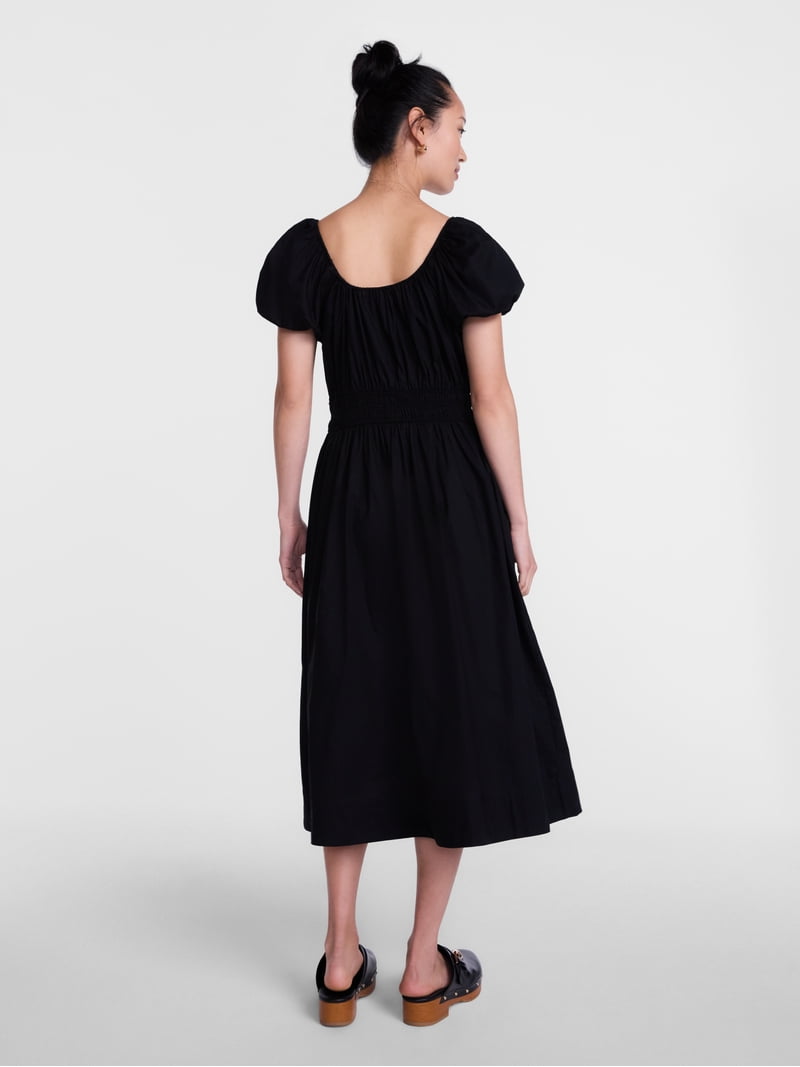 Scenario, Women's Smocked Waist Peasant Midi Dress, Black, M
