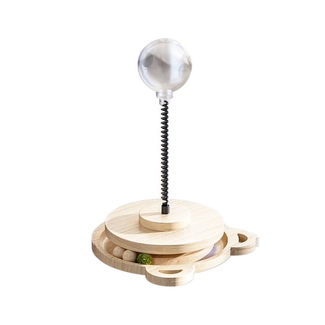Btomtd Solid Wood Spring Rotating Catnip Set Cats Food Leaking Suitable For Pet Cats Teasing Stick Toy, Beige