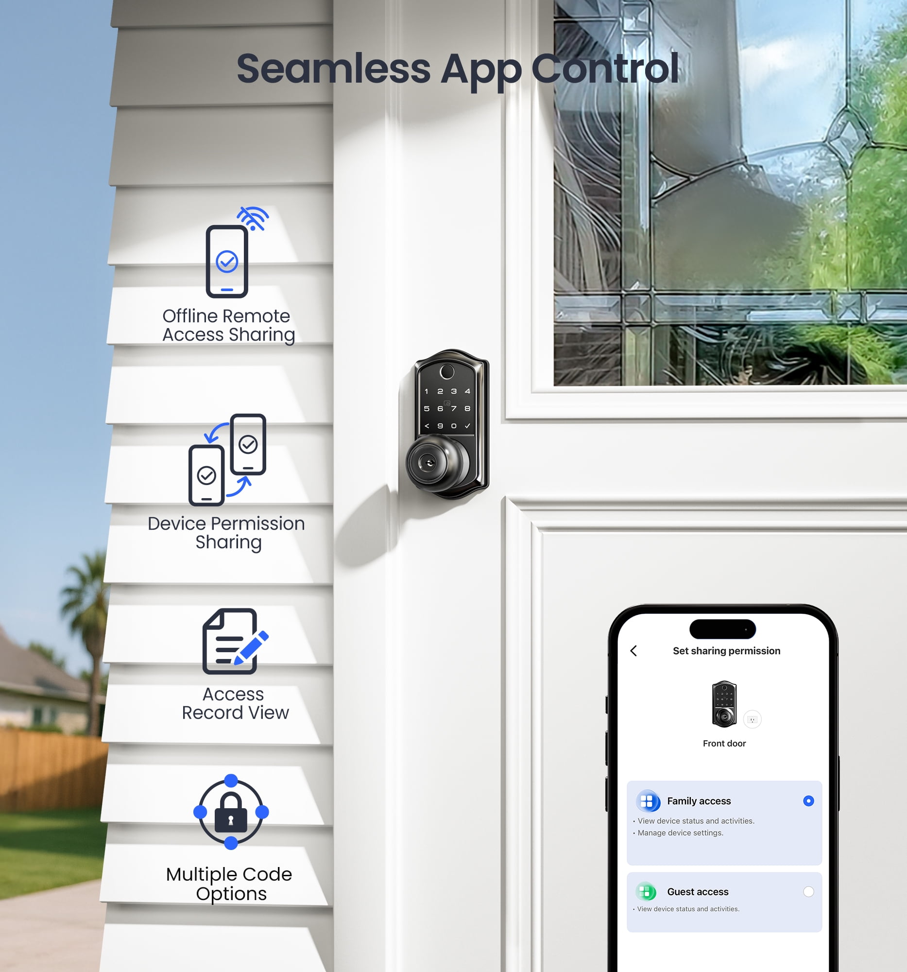Veise Fingerprint Smart Knob Handle Lock, Keyless Entry, App Control, Electronic Digital Keypad, Auto Lock, Matte Black