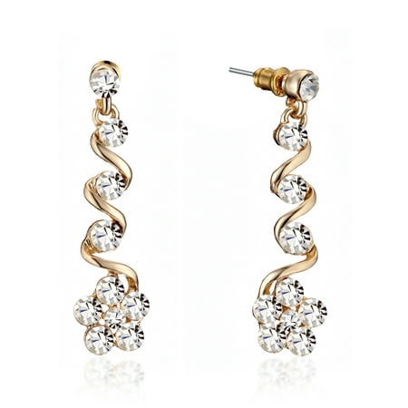 - Gemini Women's Jewellery Long Flower Dangle Drop Stud Earrings for Ladies Gifts Idea Gm140 , Size: 43mm , Color: 18K Yellow Gold