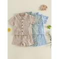 thumbnail image 3 of BemeyourBBs Toddler Baby Boys Summer Clothes Baby Boy Church Outfit Textured Button Down Short Sleeves Shirt and Elastic Shorts Set Baby Boy Beach 2 Piece Outfits, 3 of 9