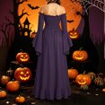 thumbnail image 3 of KICILVS Womens Halloween Costumes Plain Long Bell Sleeve Ruffle Trim Neck Drawstring Waist Flowy Maxi Party Dress Purple, 3 of 7