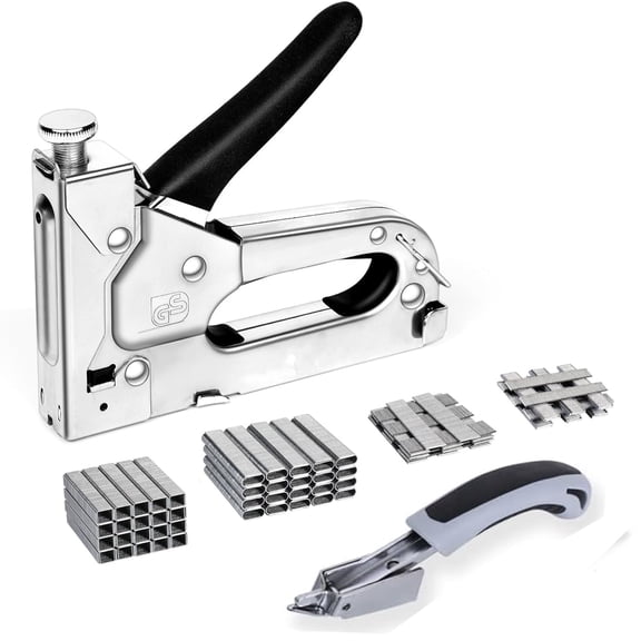 Heavy Duty Stapler Gun, 4-in-1 Staple Gun with 4000 Staples, Manual Brad Nailer Power Adjustment Furniture Stapler Gun for Wood, Carpentry, Decoration DIY