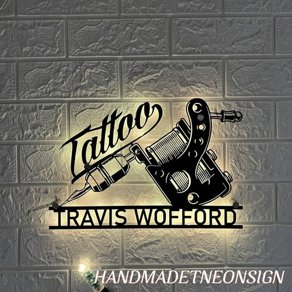 Handmadetneonsign Personalized Tattoo Artist Metal Wall Art LED Light - Custom Tattoo Studio Sign
