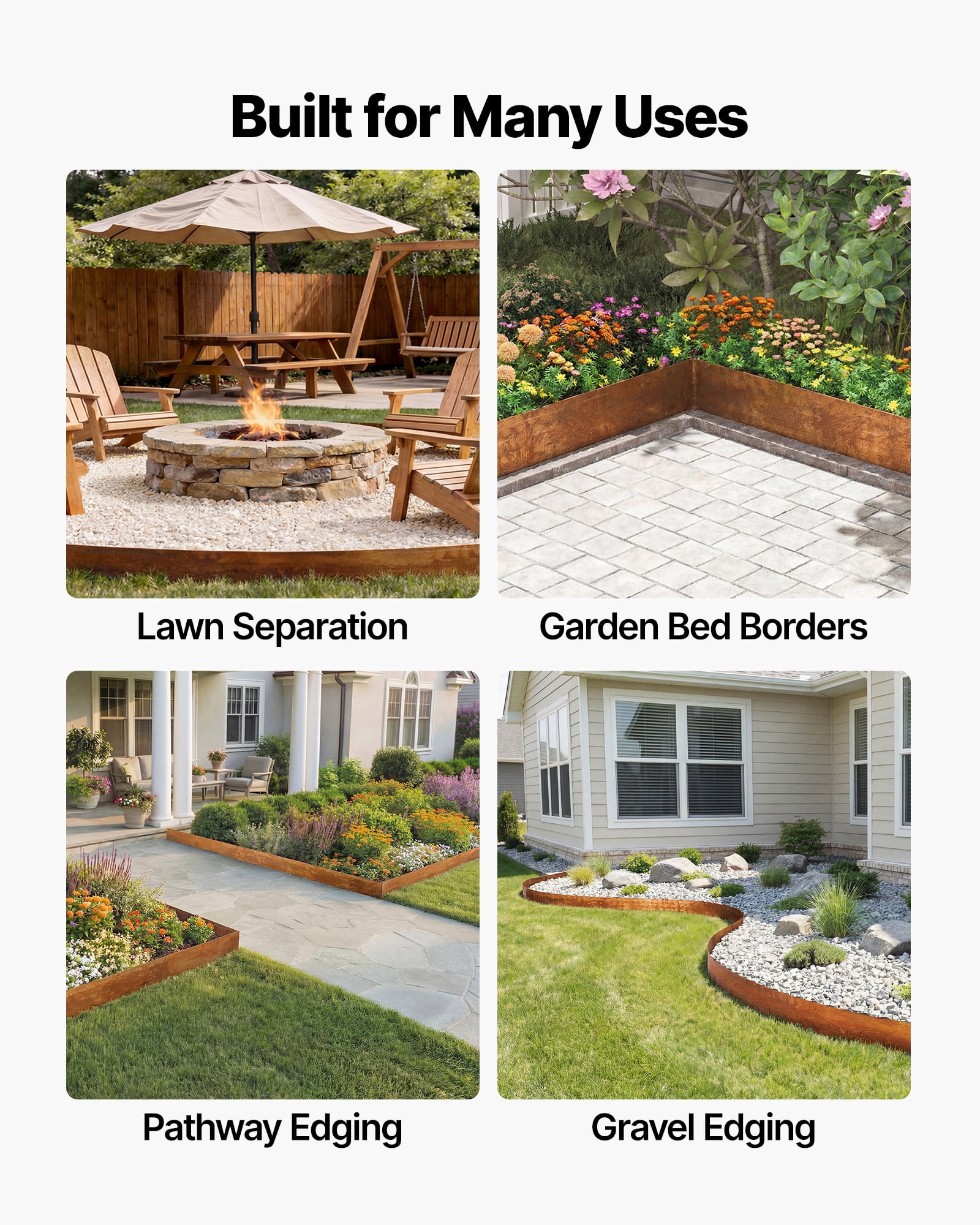 VEVOR Carbon Steel Landscape Edging, 33 ft x 5.5 in Steel Edging for Landscaping with Gloves, Easy-to-Install Bendable Metal Strips, Metal Garden Edge Border for Flower Bed, Yard Pathway, Rust