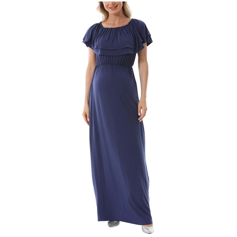 Women's Maternity Dress Nursing Dress Solid Color Loose Flounce Off  Shoulder Breastfeeding Pregnant Clothes Short Sleeve Dress Dark Blue XL -  Walmart.com