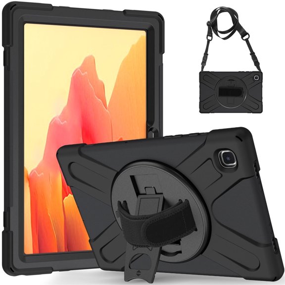 XYX Case for Samsung Galaxy Tab A7 10.4 inch SM-T500/SM-T505 with 360 Degree Rotating, Hand Strap, Shoulder Strap, Black