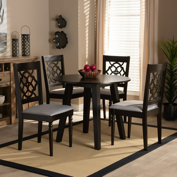 Baxton Studio Eliza Modern and Contemporary Grey Fabric Upholstered and Walnut Brown Finished Wood 5-Piece Dining Set