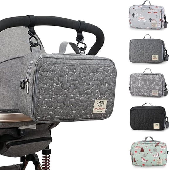 Stroller Organizer, Large Universal Stroller Bag Stroller Accessories with Shoulder Strap, Grey