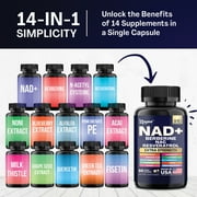 Zoyava NAD+ Supplement Blend with Berberine, Resveratrol, Milk Thistle, Green Tea, 14-in-1 Formula, 60 Capsules