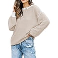 thumbnail image 2 of Women'S Oversized Sweater Autumn Fashion Trendy Batwing Sleeve Colorblock Striped Knit Pullover Milky XL, 2 of 6