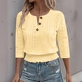 thumbnail image 5 of Miluxas Women's 3/4 Sleeve Solid Color Casual Tops Solid Color V Neck Loose Fit Shirts Yellow XL(XL), 5 of 8