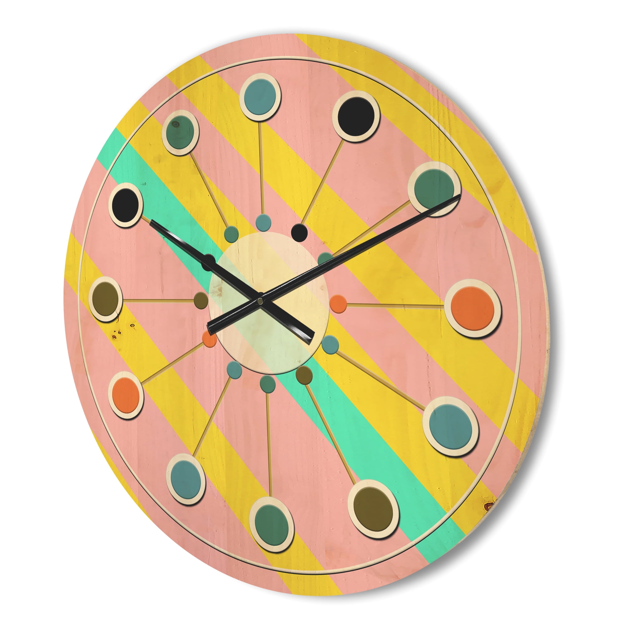 Designart 'Memphis Neon Retro Pattern' Mid-Century Modern Wood Wall Clock