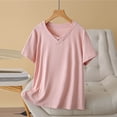 thumbnail image 2 of yillto Womens Plus Size Cotton Shirts V Neck Short Sleeve Loose Soft Tshirts Summer Basic Tee Tops, 2 of 3