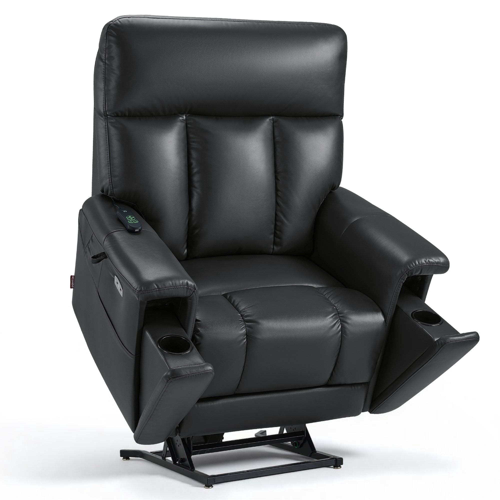 MCombo 450LB Oversized Dual Motor Power Lift Recliner Chair for Big Tall Elderly, Hidden Cup Holders, Faux Leather, Black