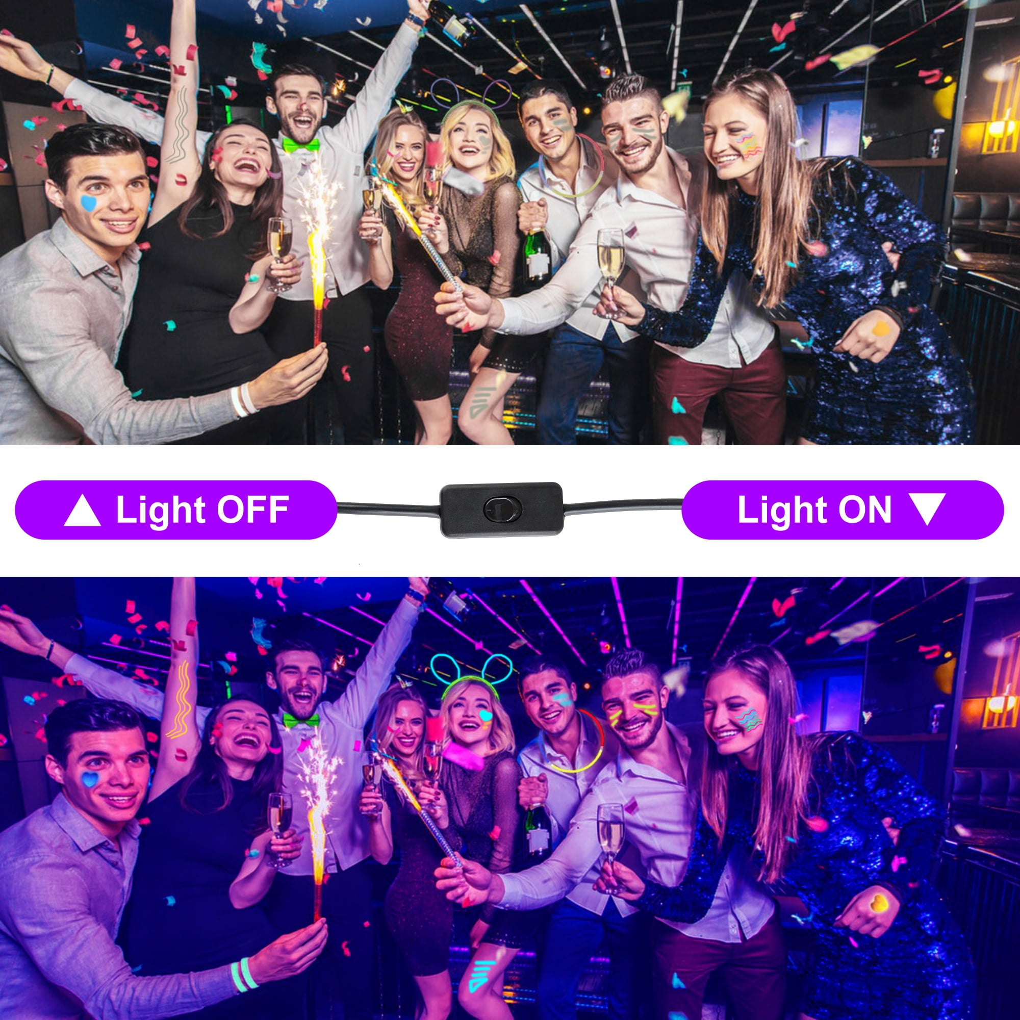 GCGAFUL 4 Pack LED Black Lights, Blacklight Bars with Plug and Switch, Glow in The Dark Party Supplies for Halloween Decorations, Bedroom, Body Paint, Stage Lighting, Poster, Black