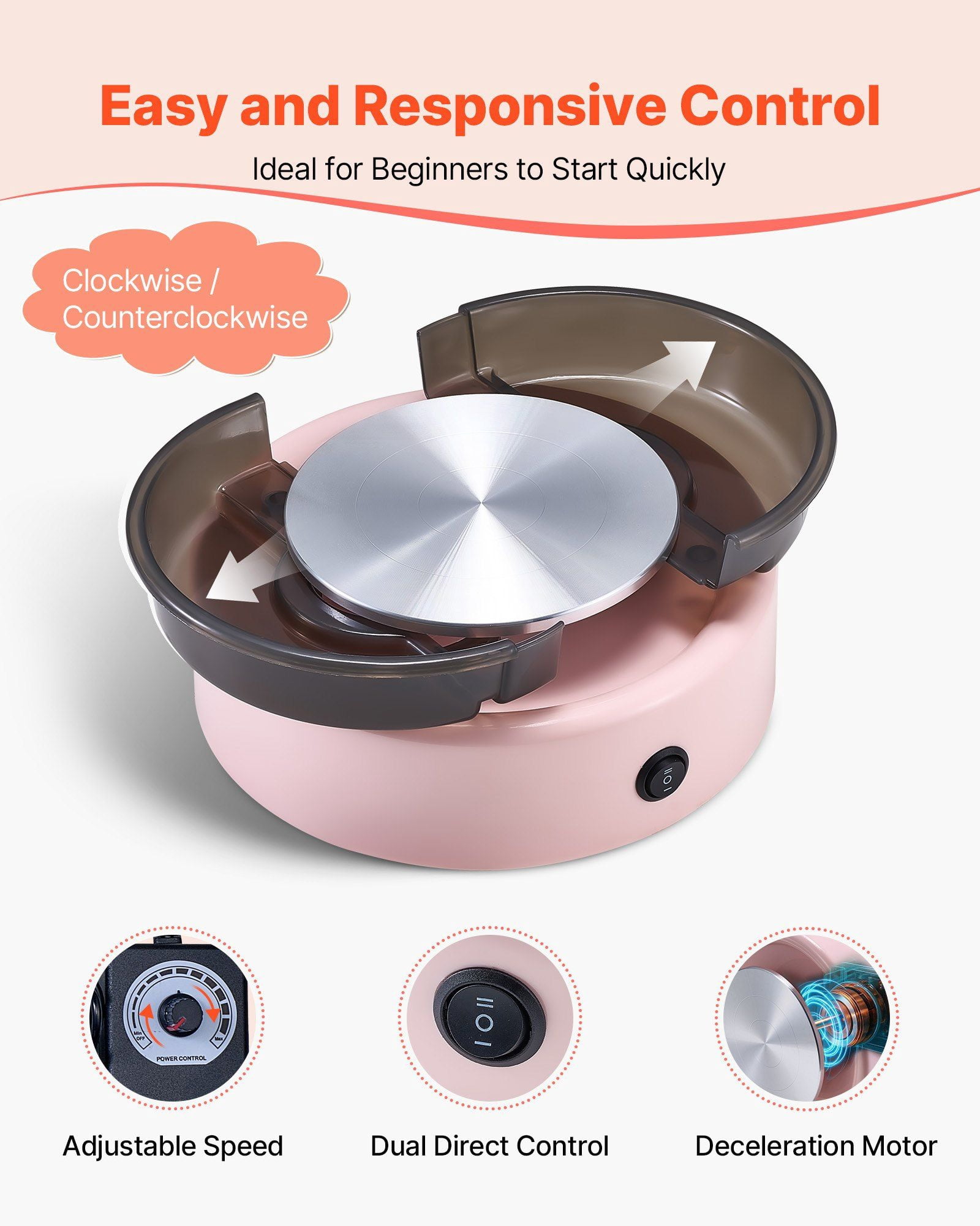 Mini Pottery Wheel 6 Inch Turntable Adjustable Speed Forward Reverse Rotation Electric Clay Wheel with Shaping Tools for Kids Beginners Home DIY Pottery Classes Pink