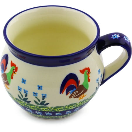 Polish Pottery 11 oz Bubble Mug (Country Rooster Theme) Signature UNIKAT Hand Painted in Boleslawiec, Poland + Certificate of (Best Pottery In Italy)