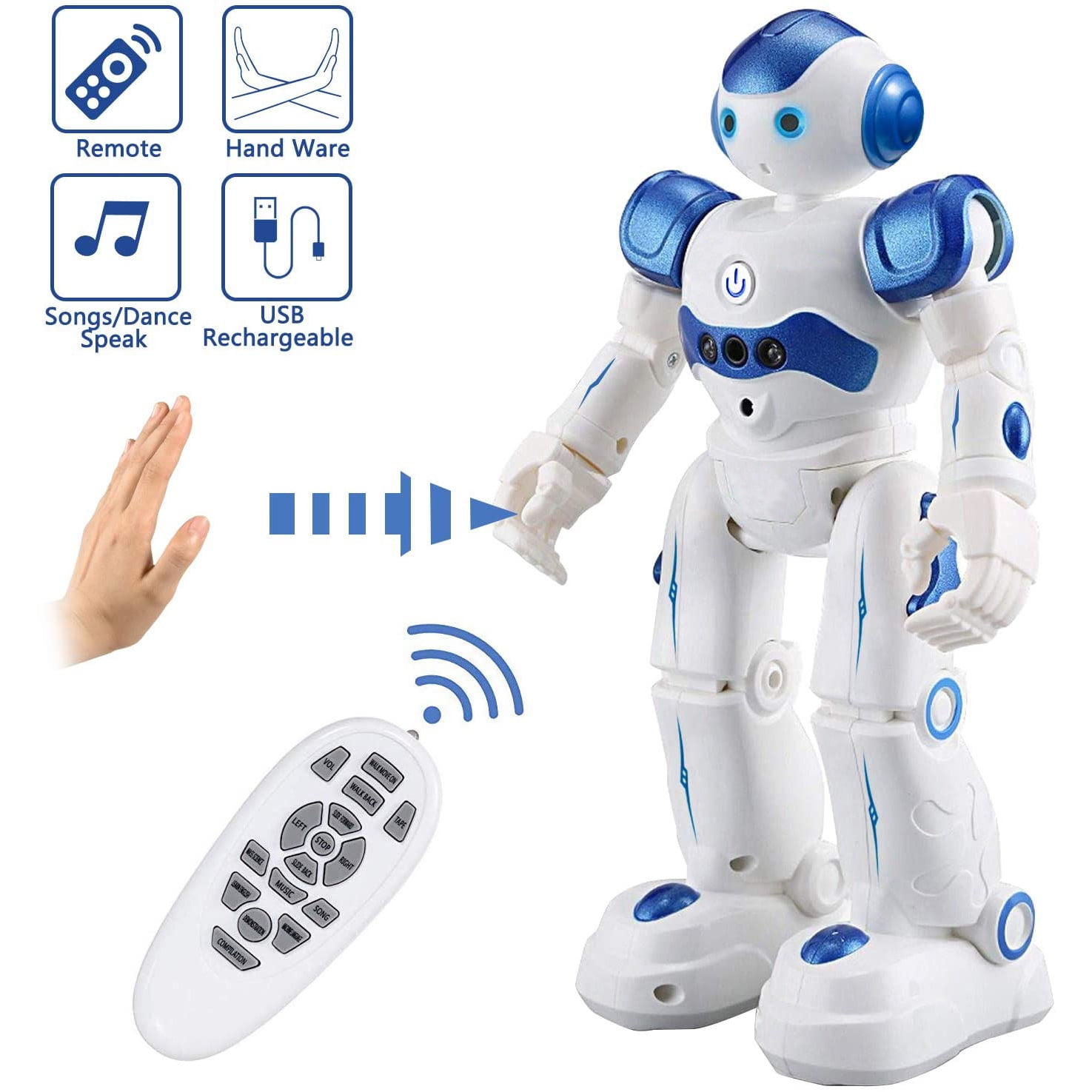Suliper Remote Control Robot for Kids,Intellectual Gesture Sensor Blue/White 