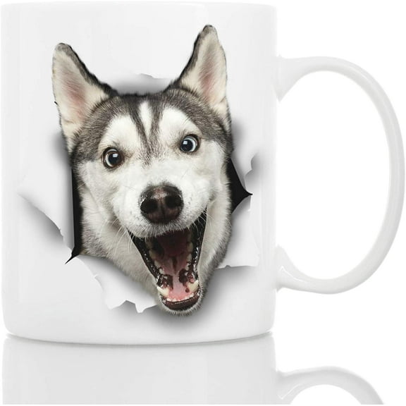 Funny Husky Dog Mug - Ceramic Funny Coffee Mug - Cute Novelty Coffee Mug Present - Great Birthday or Christmas Surprise for Men and Women (11oz)